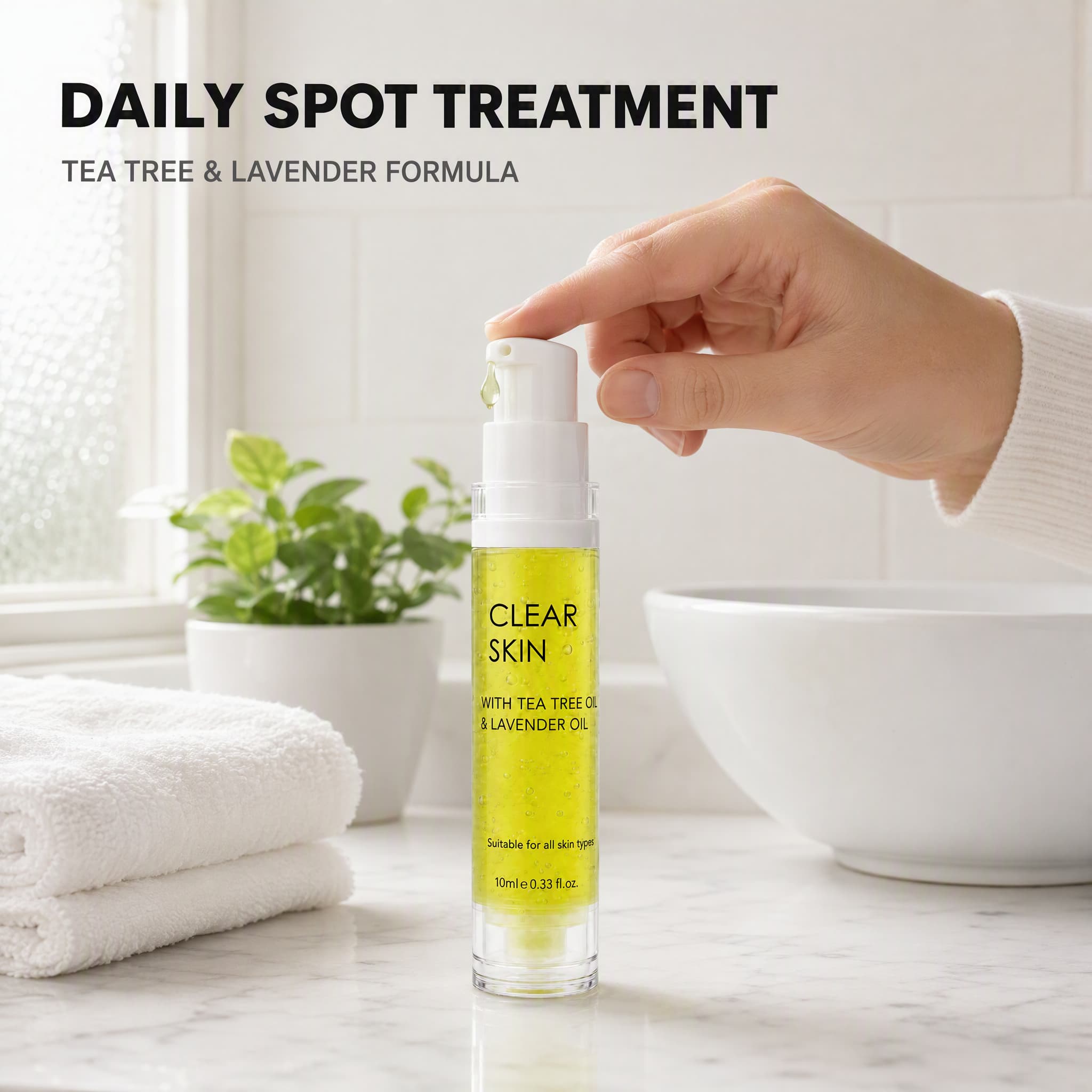 Clear Skin Acne Serum 10ml Pump Bottle Tea Tree Oil