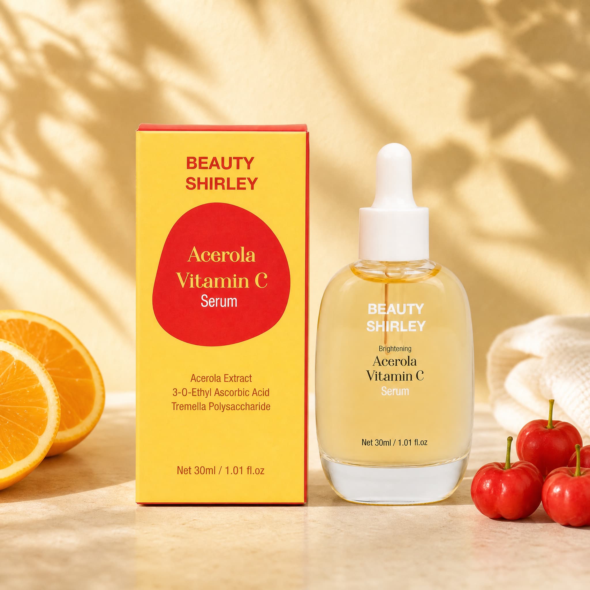Acerola Vitamin C brightening serum OEM manufacturer 30ml dropper bottle