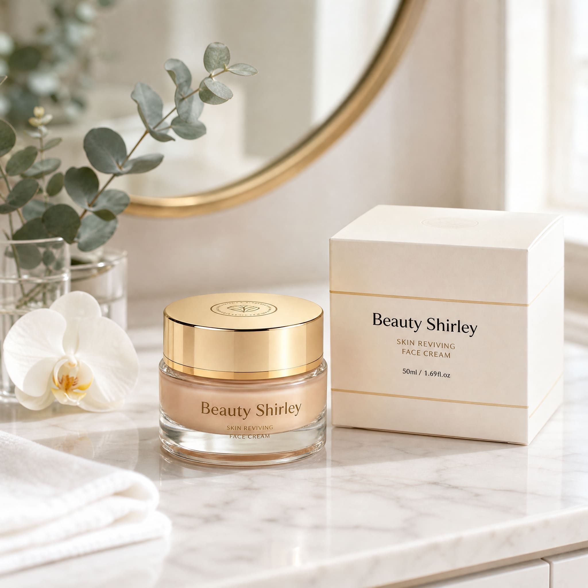 Skin reviving face cream 50ml frosted glass gold lid OEM